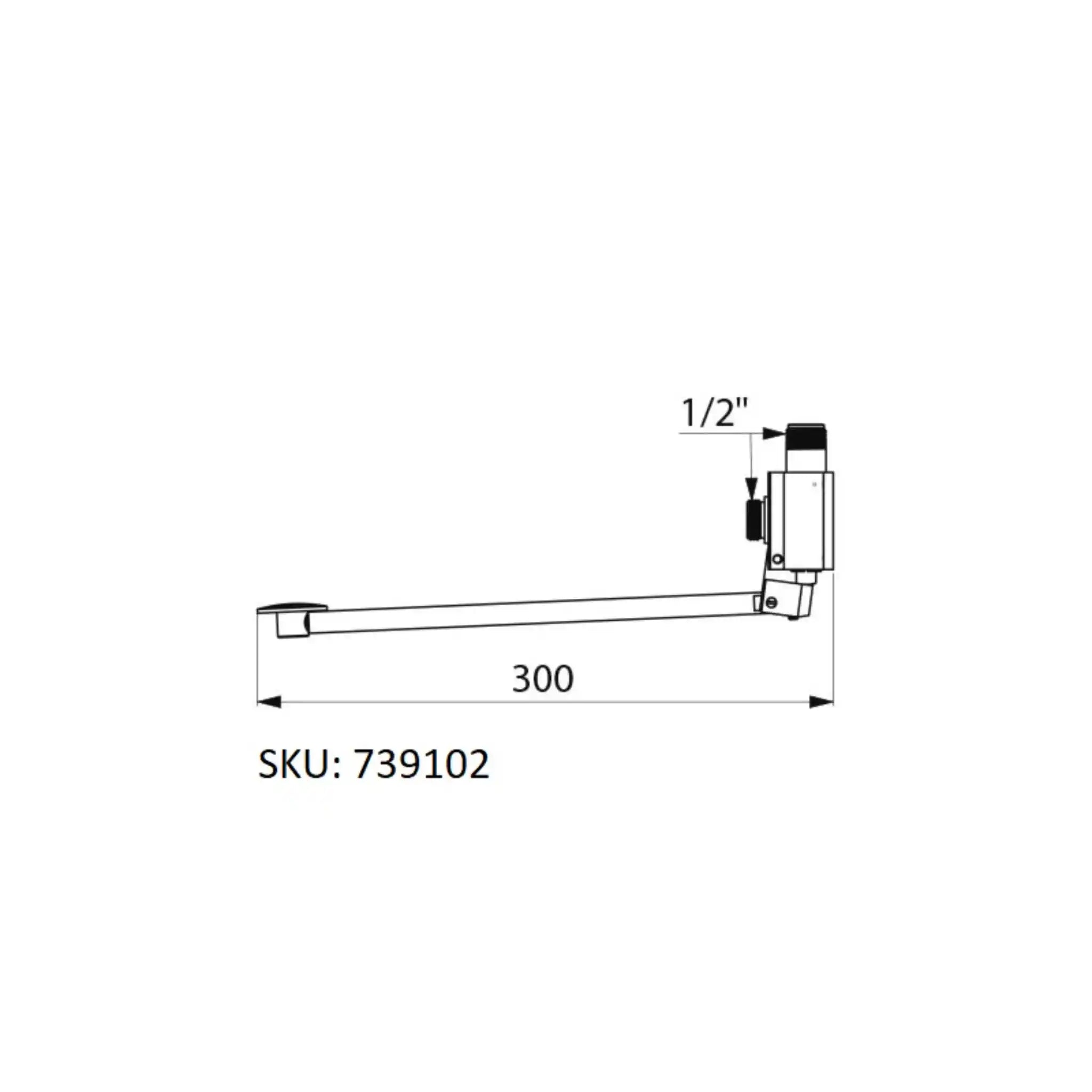 A image showing the technical drawings for the Delabie Mixfoot Foot Operated Mixer Valve Wall Mounted