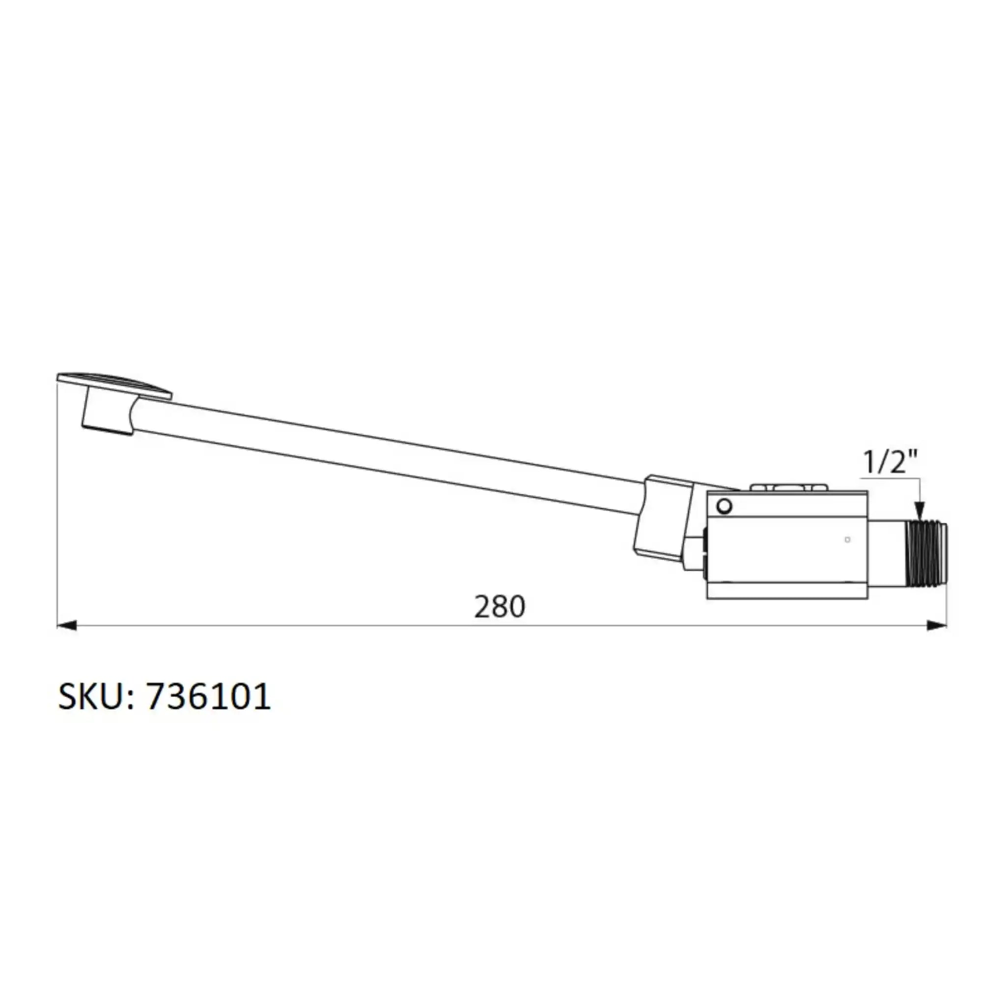A image showing the technical drawings for the Delabie Monofoot Foot Operated Valve Floor Mounted