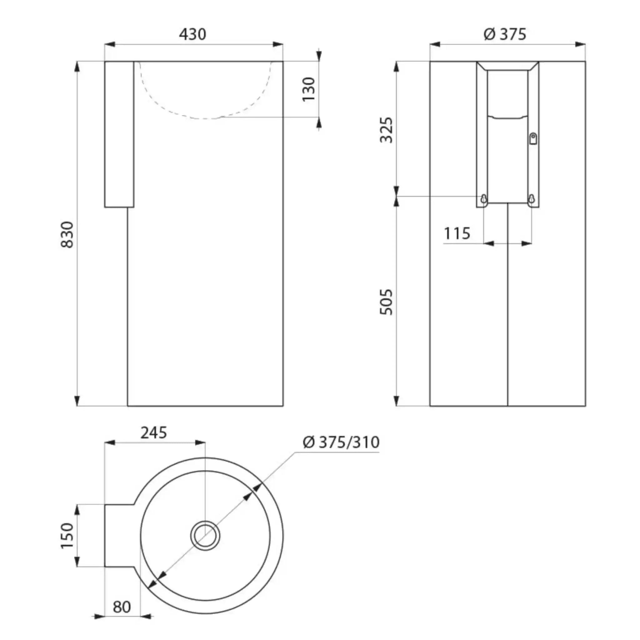 A Technical Drawings for Delabie REDO-T Washbasin