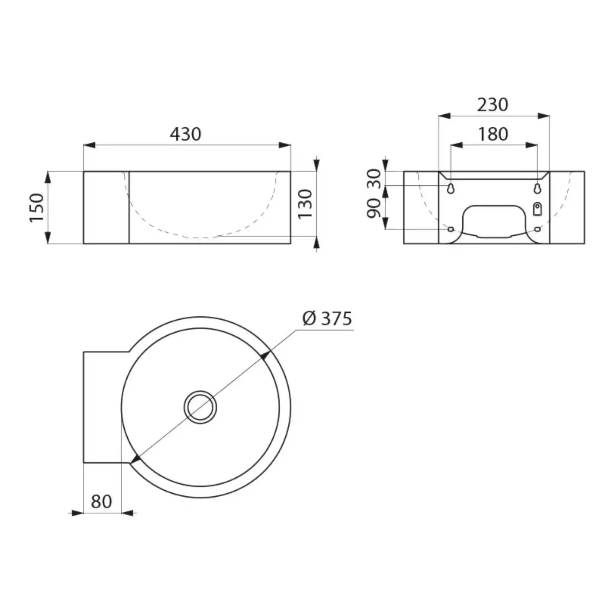 Technical Drawings for Delabie REDO Washbasin