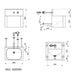 A image showing the technical drawings for the Delabie TEK Vandal Resistant Washbasin Through Wall Installation Single Push Button