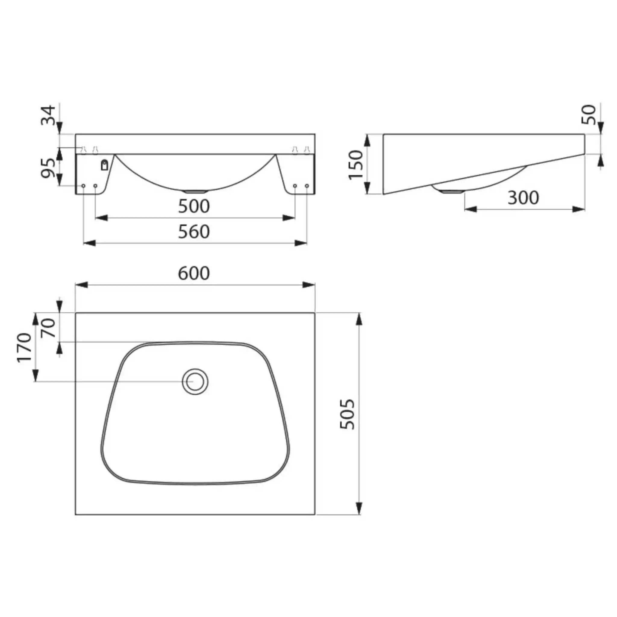 Technical Drawing of Delabie TRAPEZ Washbasin