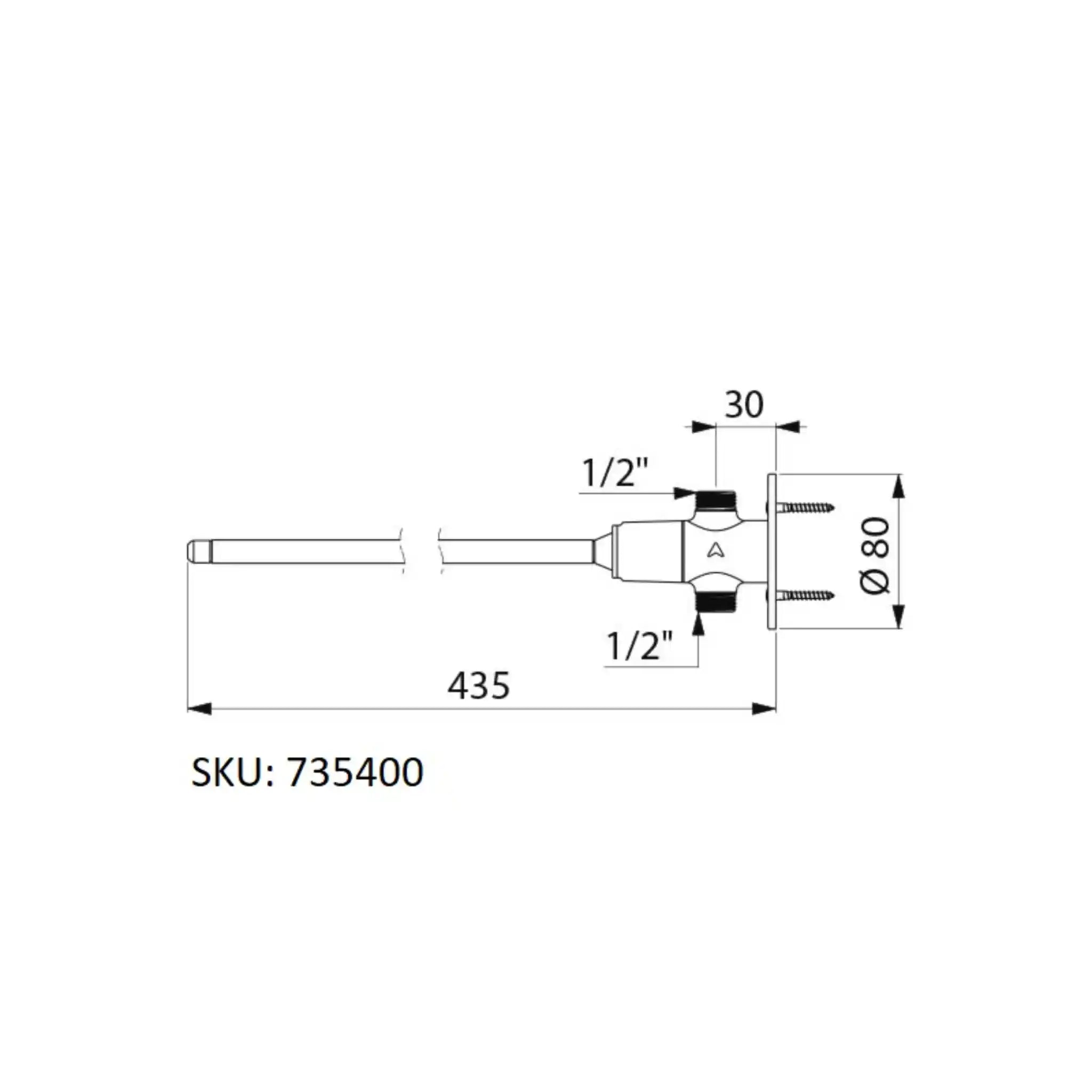 An image showing the technical drawings for the Delabie Tempogenou Knee Operated Basin Valve Straight Inline Inlet Standard