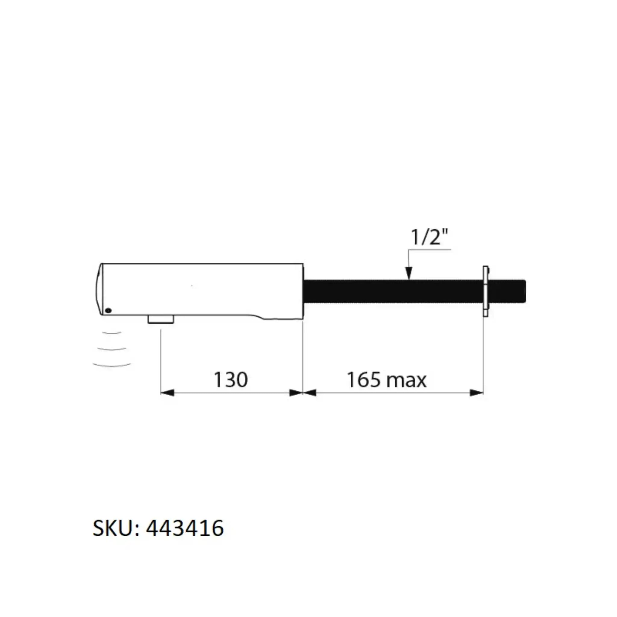 A image showing the technical drawings for the Delabie Tempomatic 4 Battery Cross Wall 130mm
