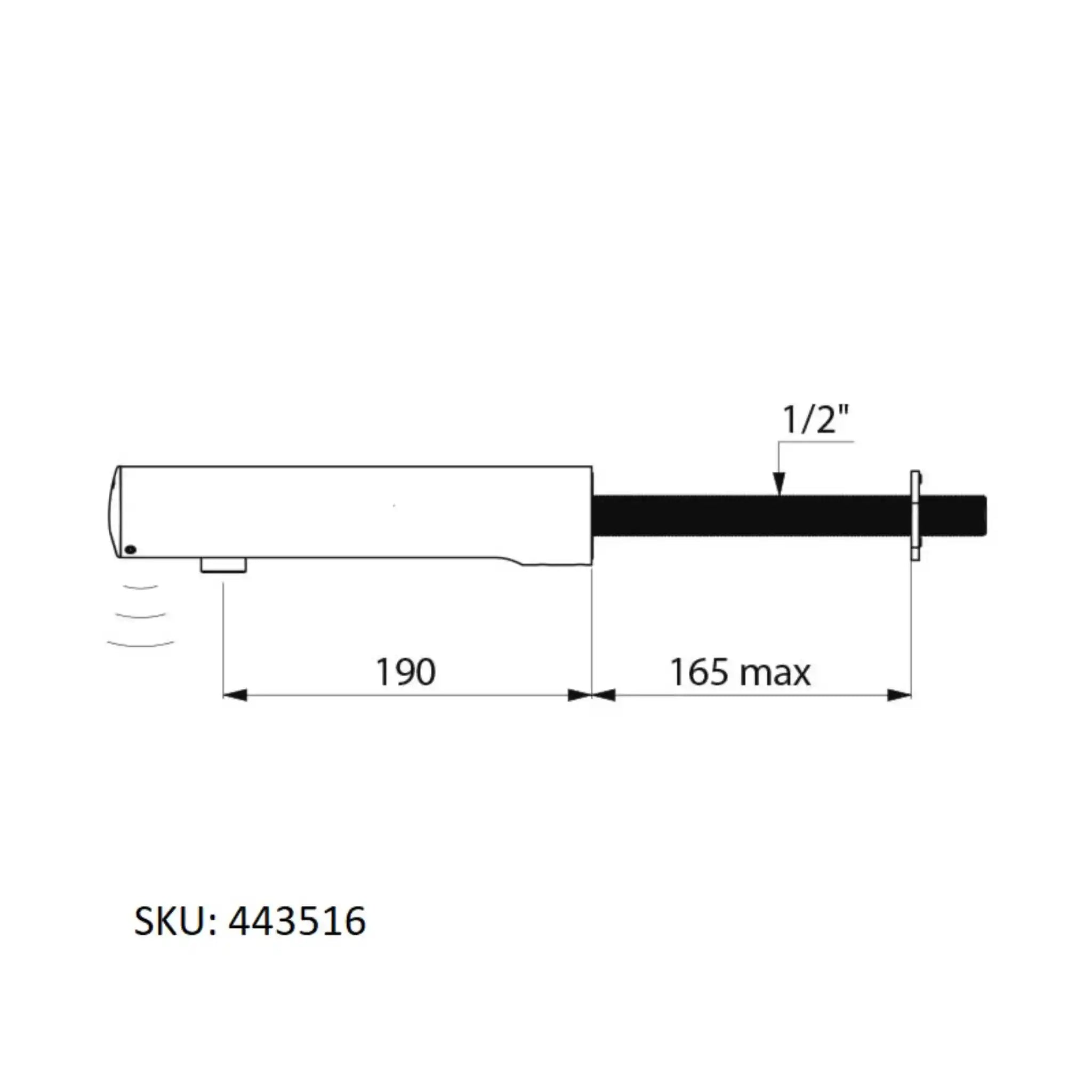 A image showing the technical drawings for the Delabie Tempomatic 4 Battery Cross Wall 190mm
