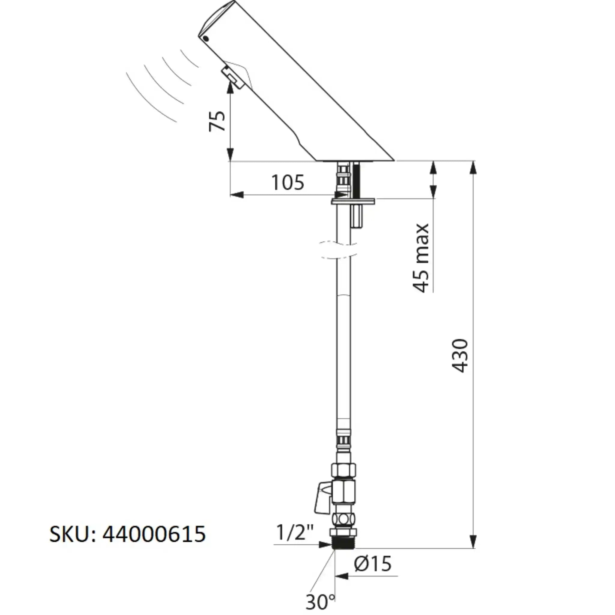 A image showing the technical drawings for the Delabie Tempomatic 4 Battery Deck Mounted Standard