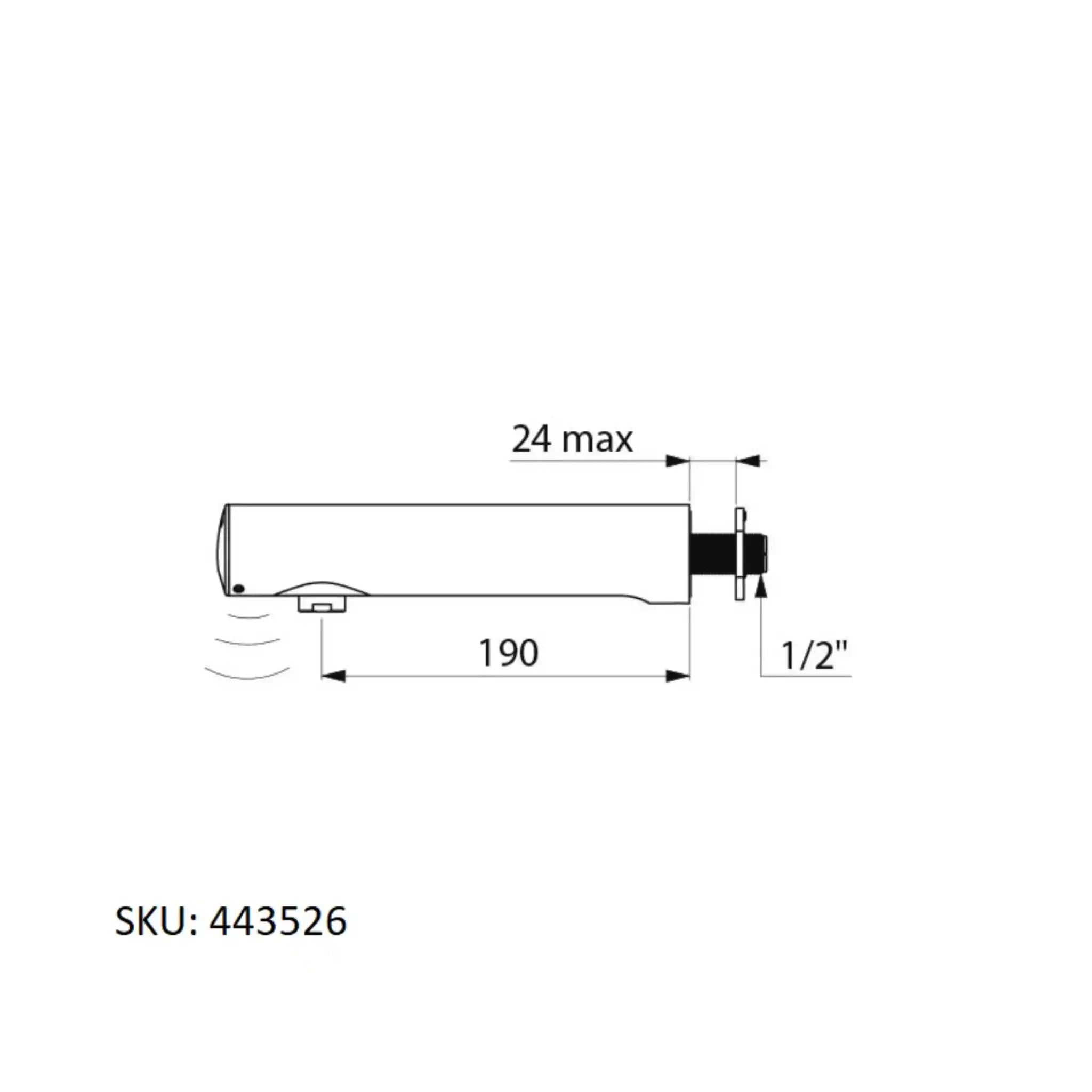 A image showing the technical drawings for the Delabie Tempomatic 4 Battery Panel Mounted 190mm
