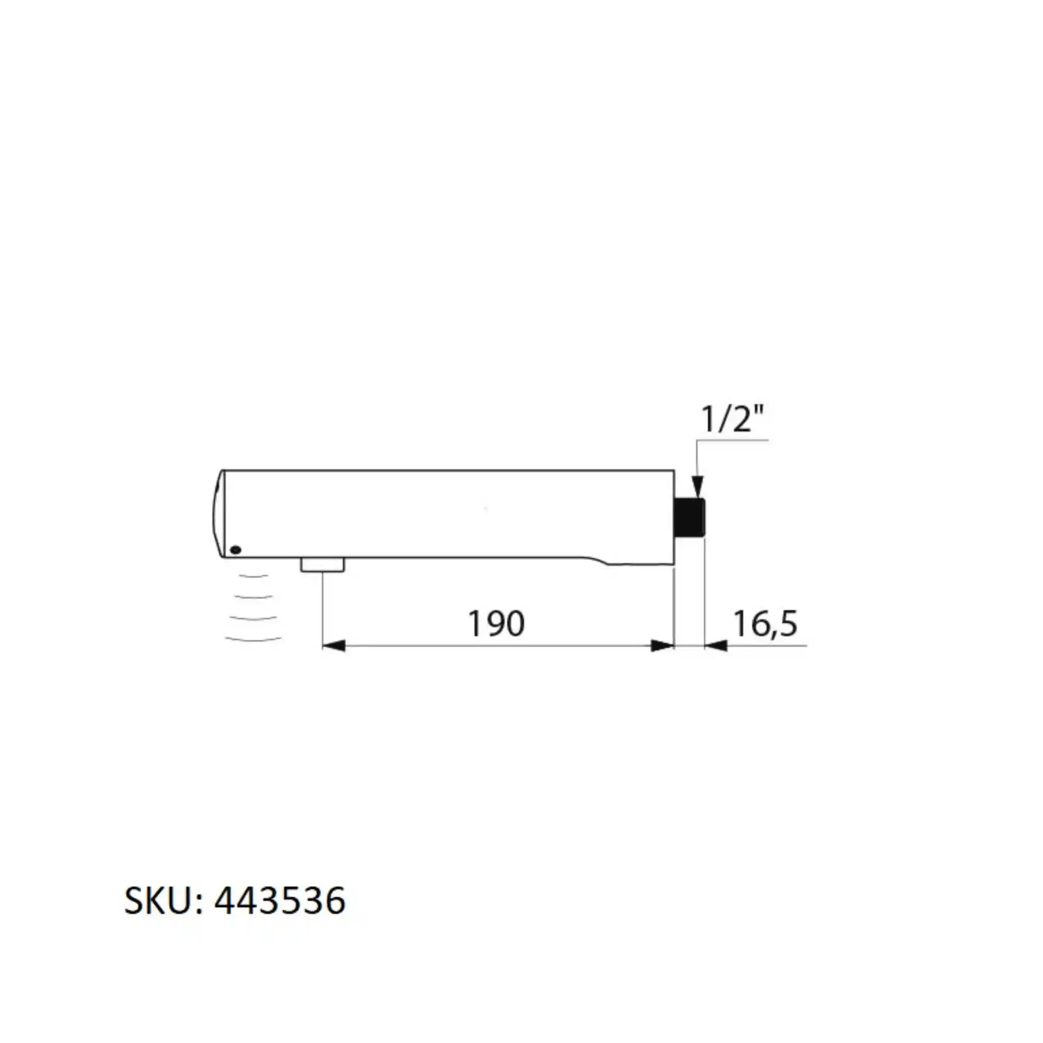 A image showing the technical drawings for the Delabie Tempomatic 4 Battery Refit 190mm