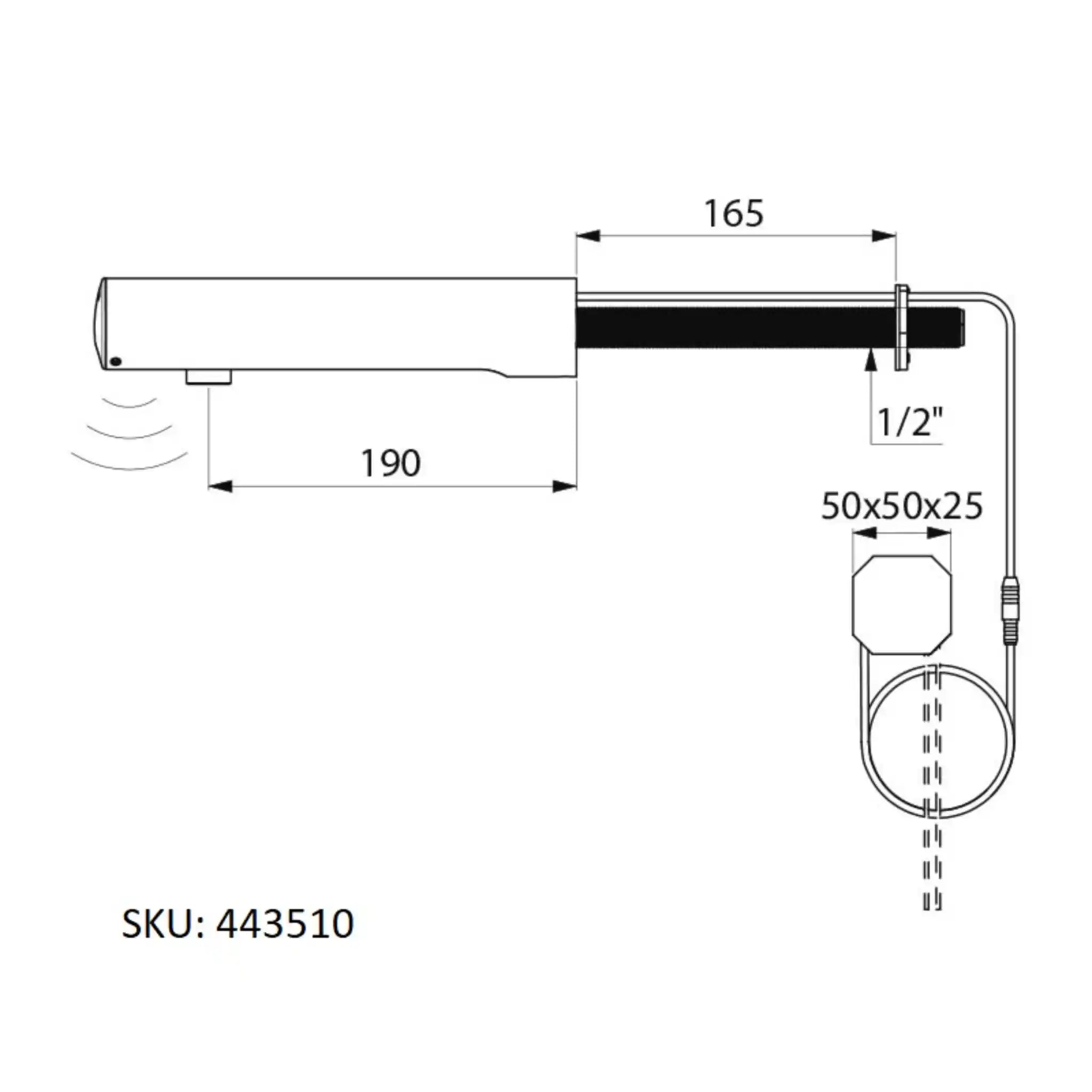 A image showing the technical drawings for the Delabie Tempomatic 4 Mains Cross Wall 190mm