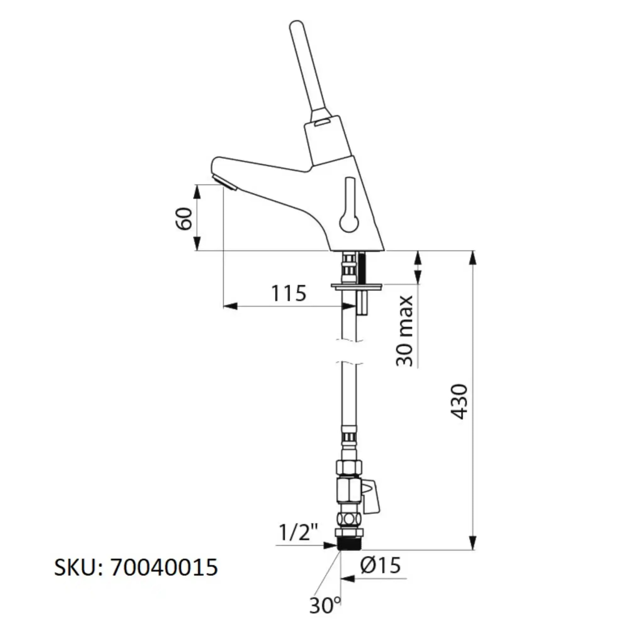An image showing the technical drawings for the Delabie Tempomix 2 Lever Operated