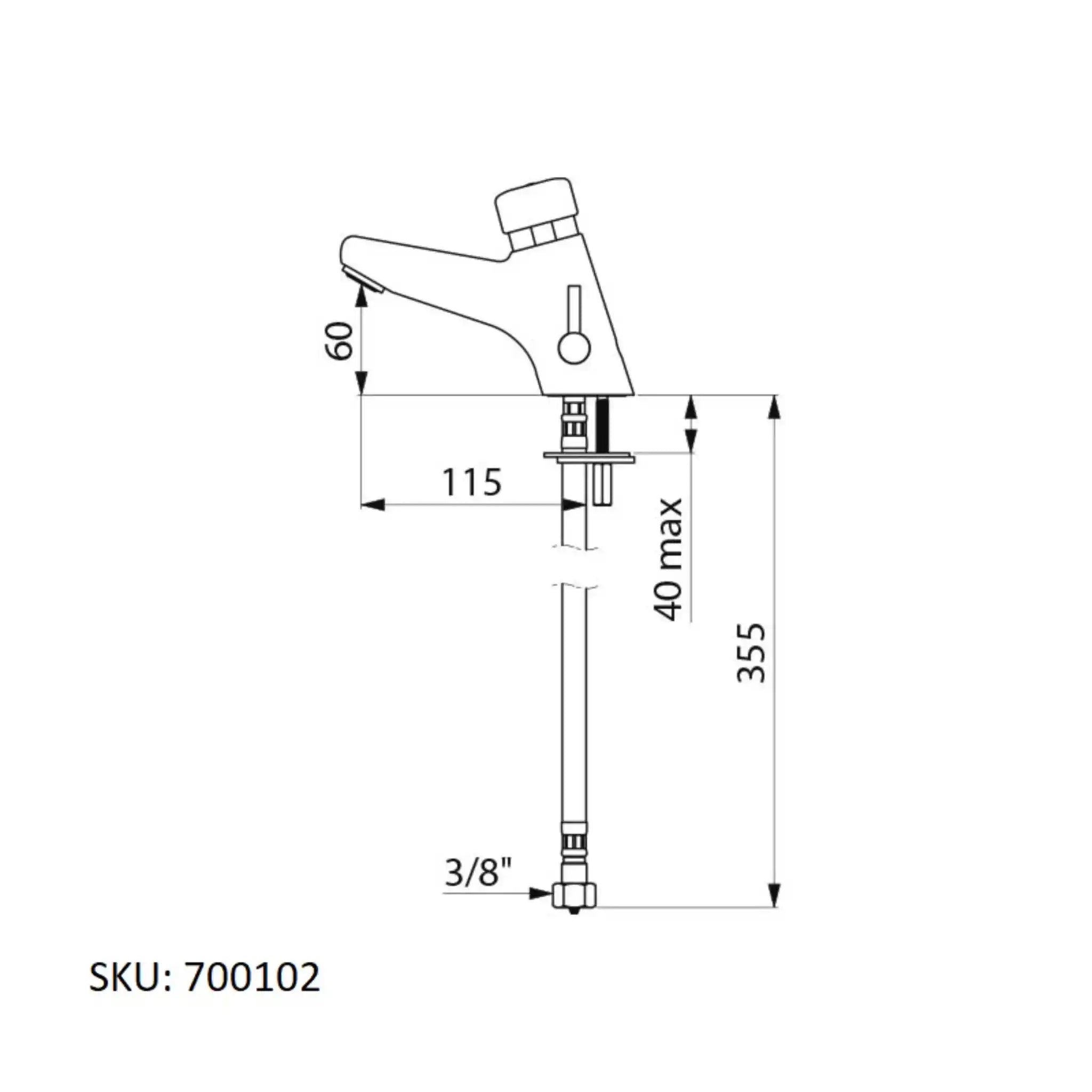 An image showing the technical drawings for the Delabie Tempomix 2 Push Button