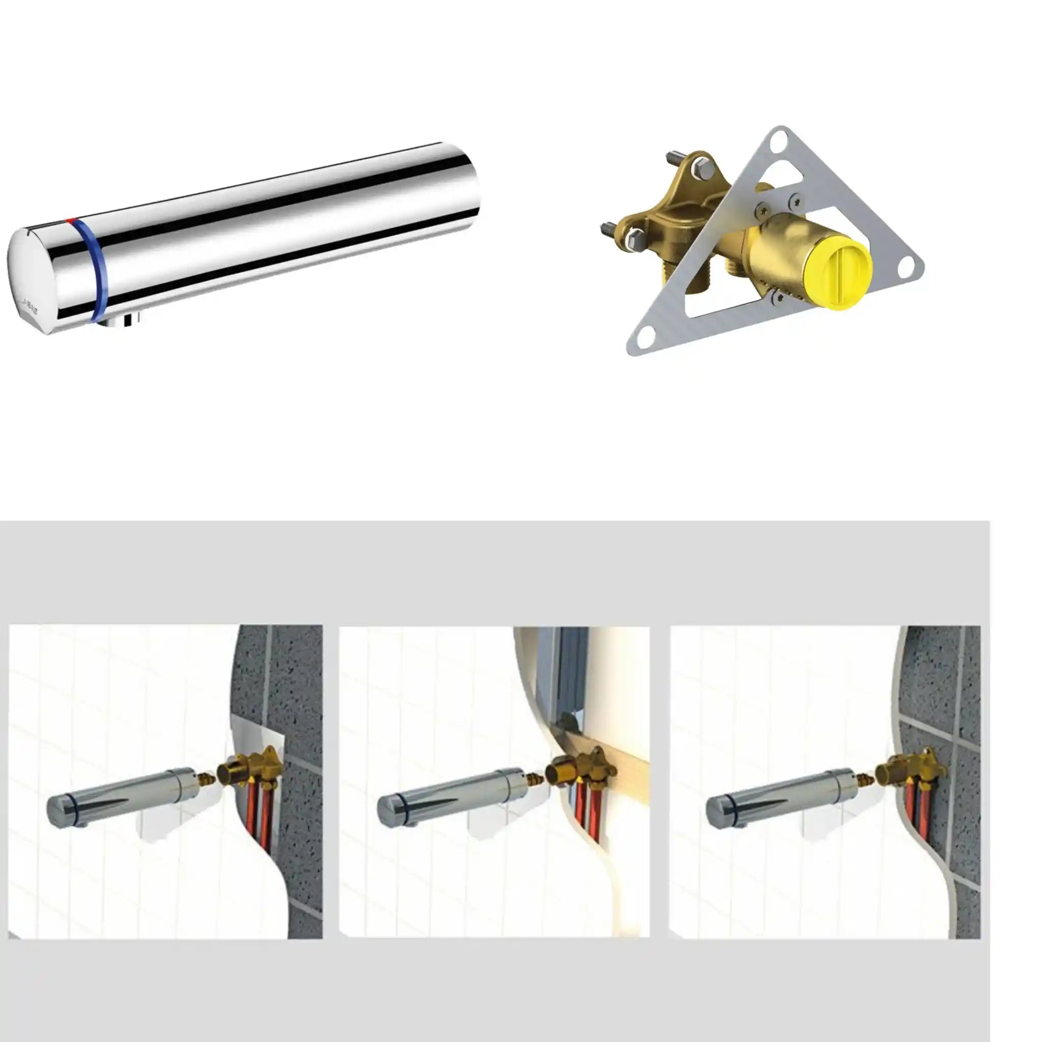 A image showing the Delabie Tempomix 3 wall mounted tap with nanny joint and installation instructions 
