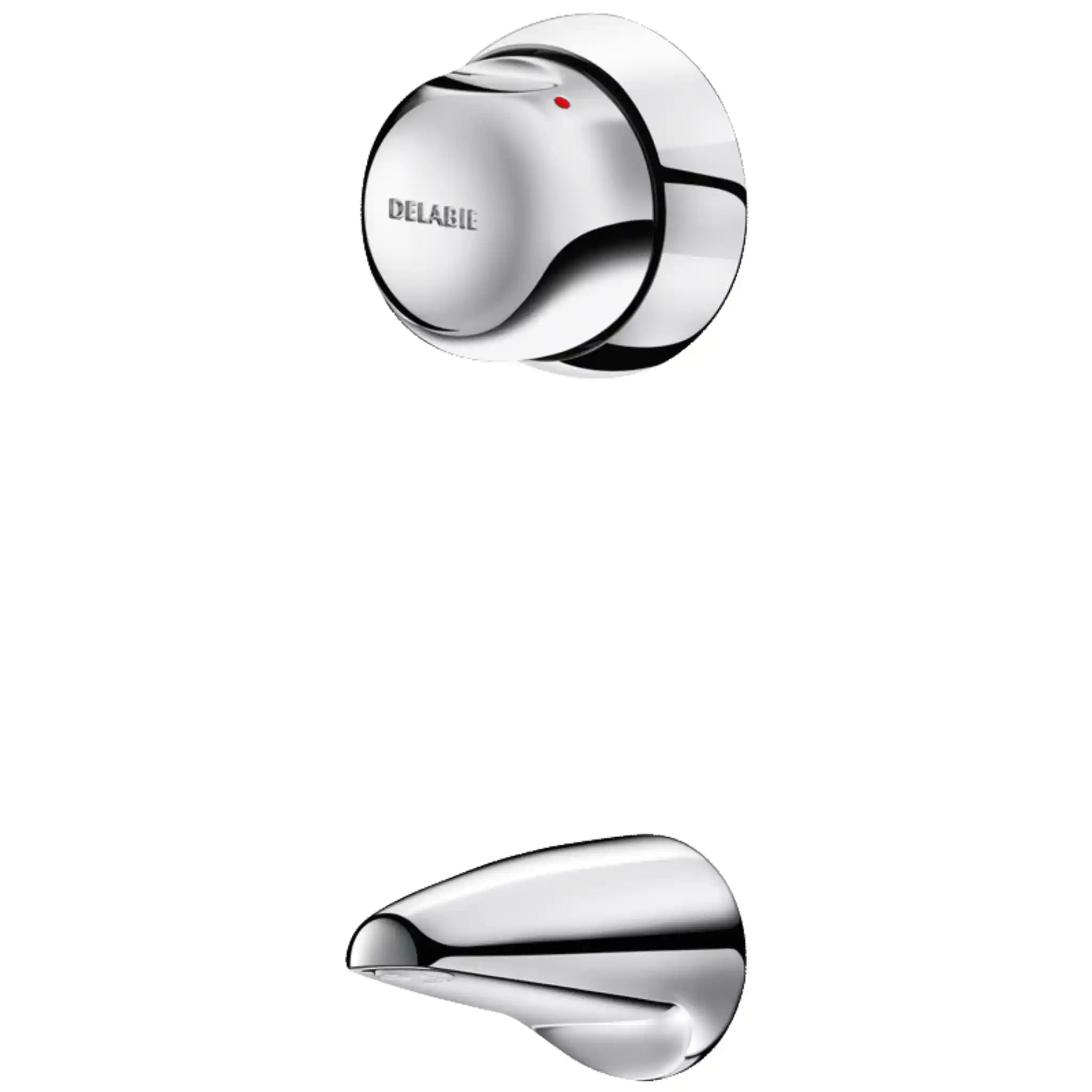 An image of Delabie Tempomix Cross Wall Vandal Proof Mixer, chrome-plated solid brass basin mixer with single metal control, cross wall alignment, polished chrome surface