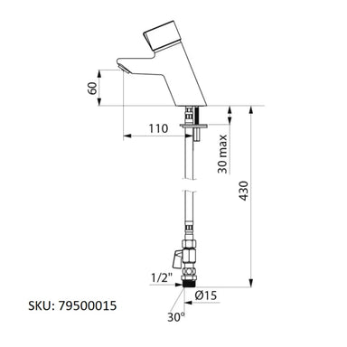 A image showing the technical drawings for the Delabie Tempomix Deck Mounted Tap Pex