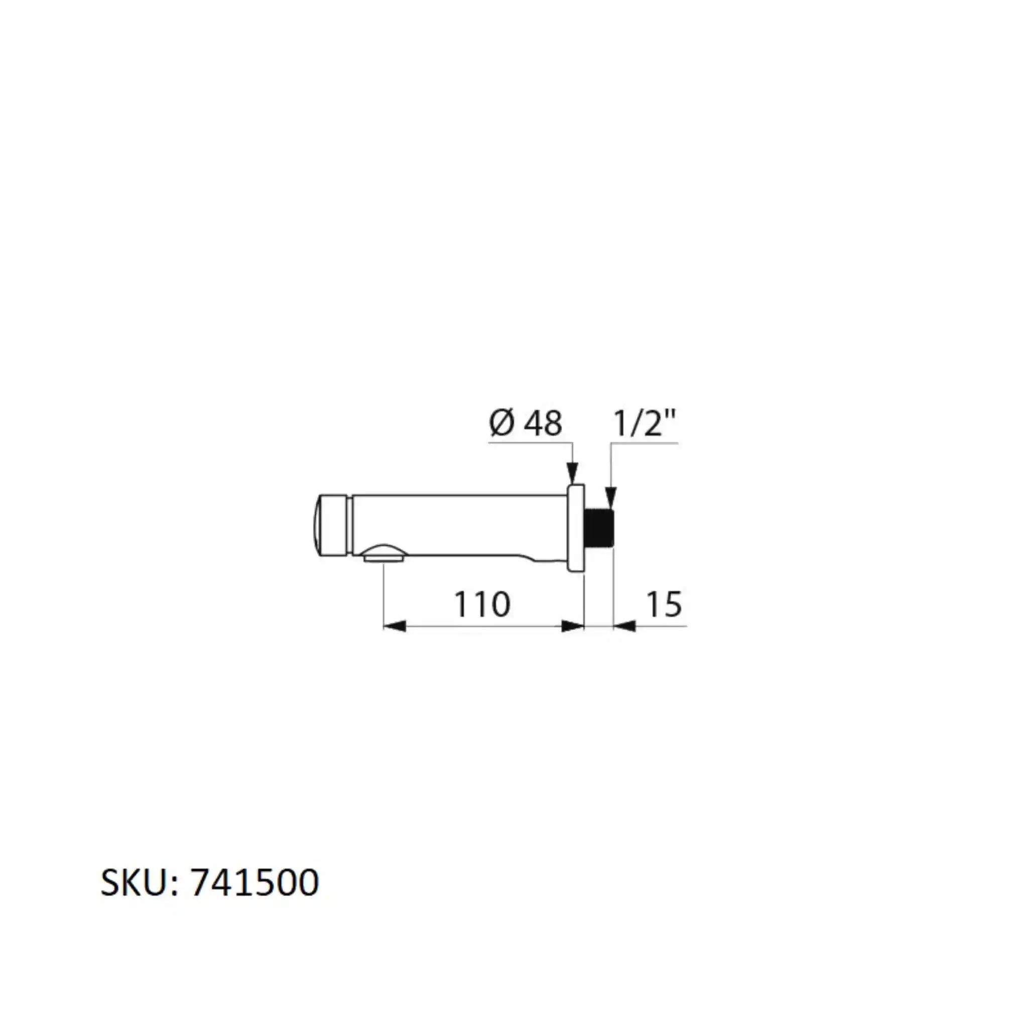 An image showing the technical drawings for the Delabie Temposoft 2 Wall Mounted 110mm