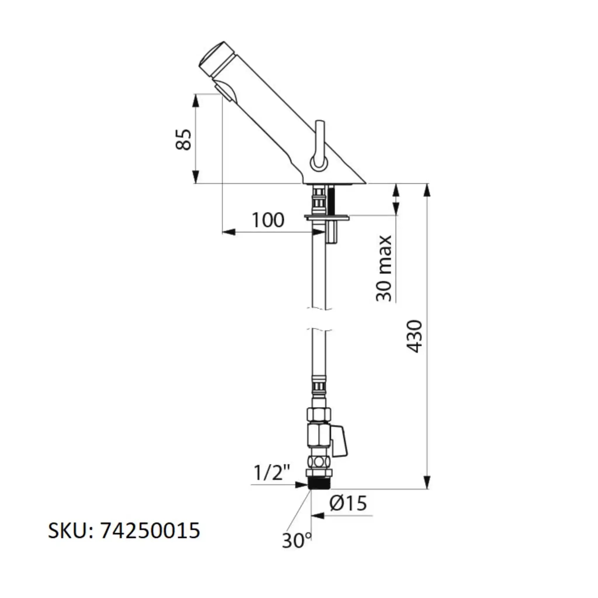 A image showing the technical drawings for the Delabie Temposoft Mix 2 Standard Lever PEX Tails