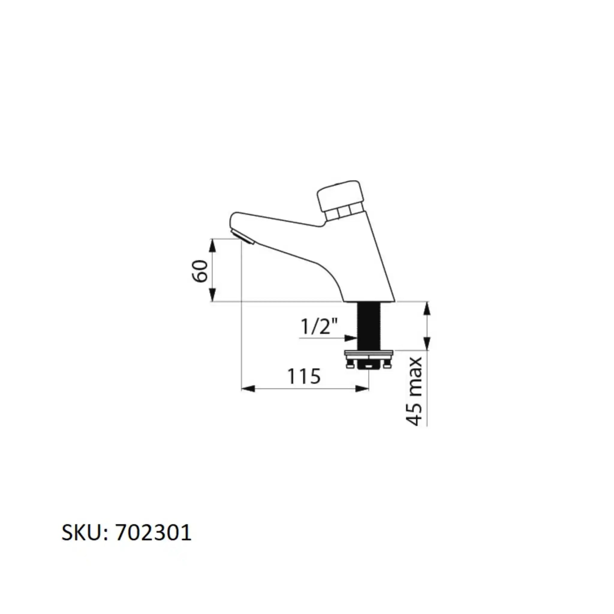 An image showing the technical drawings for the Delabie Tempostop 2 Push Button Reinforced Back Nut Screws With AB