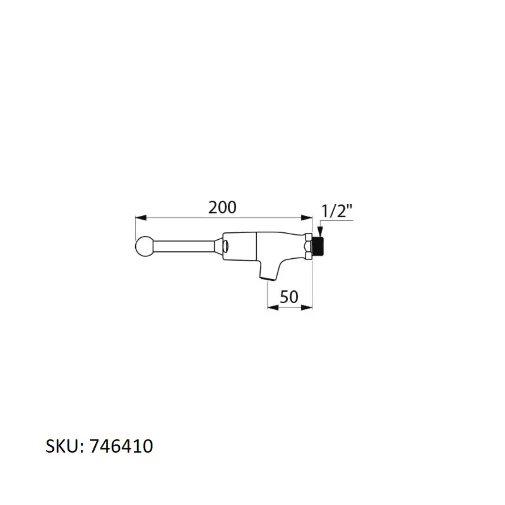 An image showing the technical drawings for the Delabie Tempostop Wall Mounted Tap Lever Operated Standard