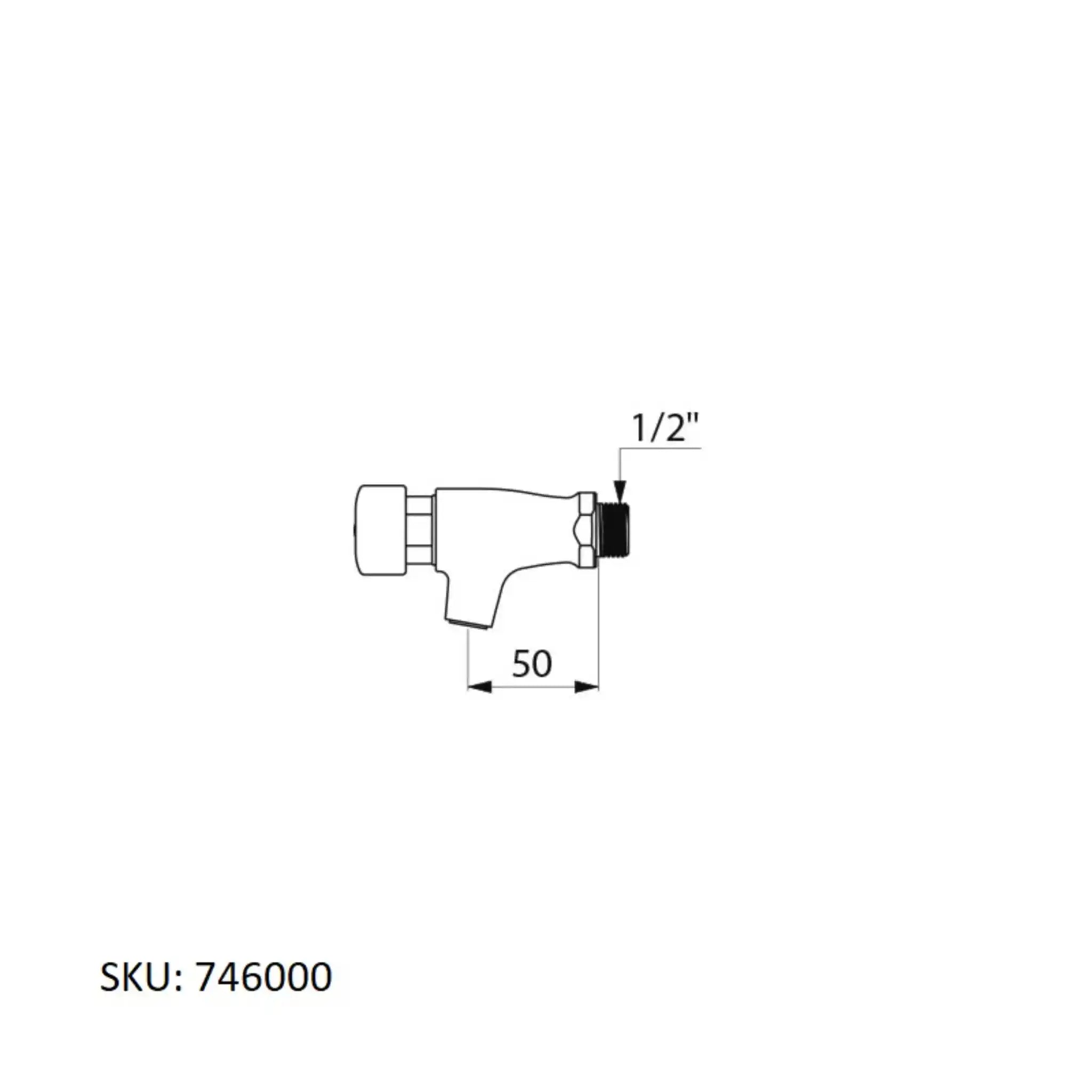 An image showing the technical drawings for the Delabie Tempostop Wall Mounted Tap Push Button Standard