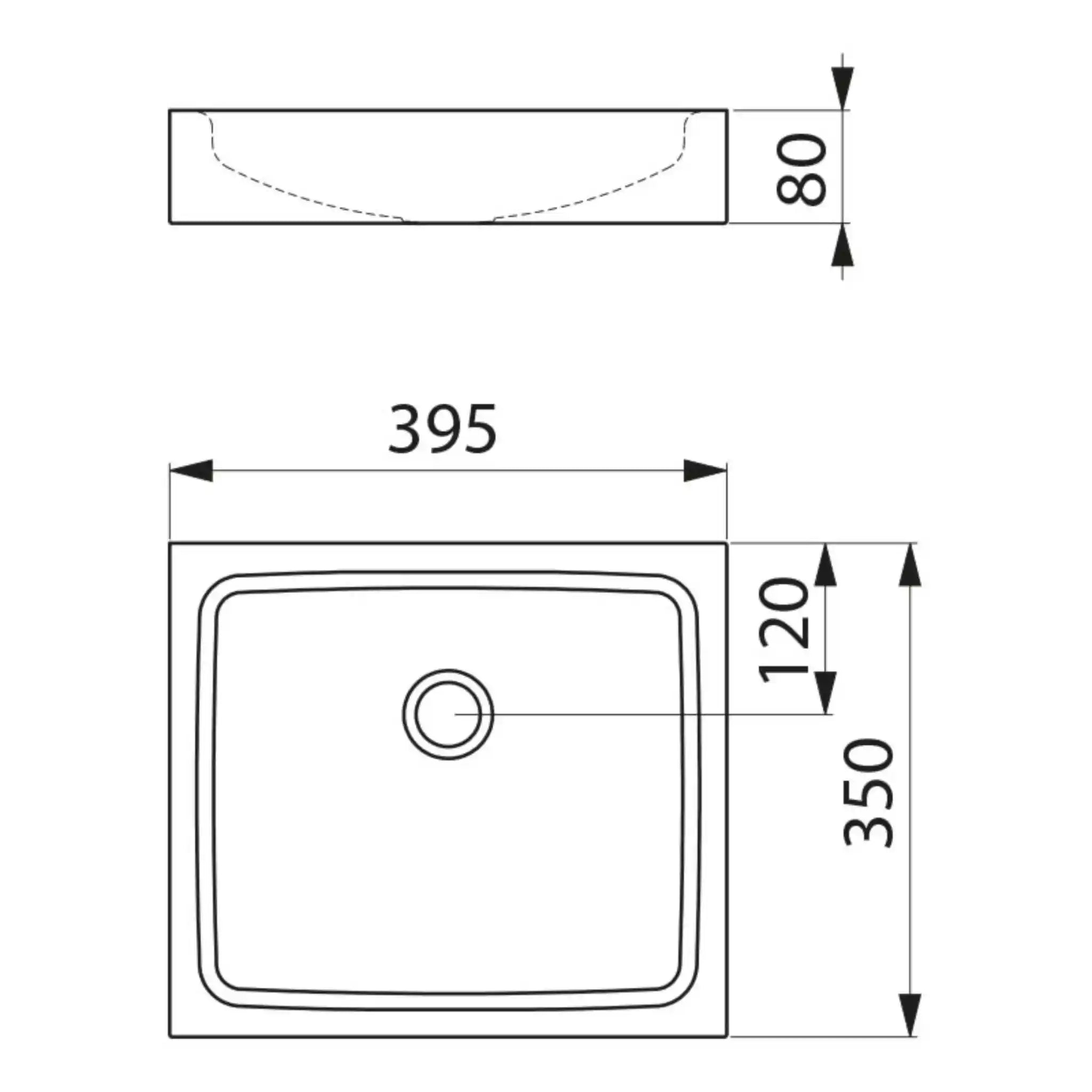 A image showing the technical drawings for the Delabie UNITO Washbasin without a tap hole