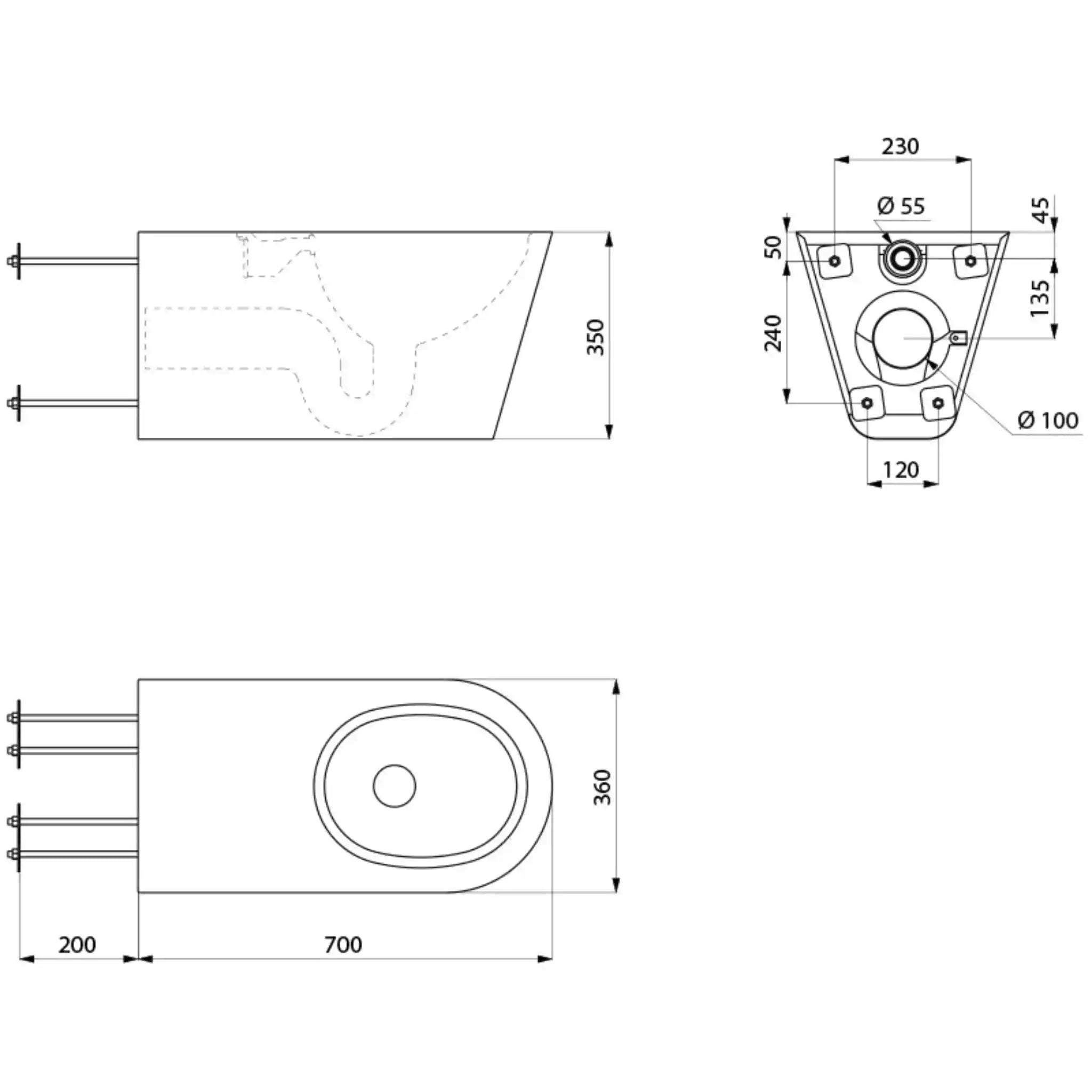 A Technical Drawings for Delabie Vandal Resistant 700 S TC WC