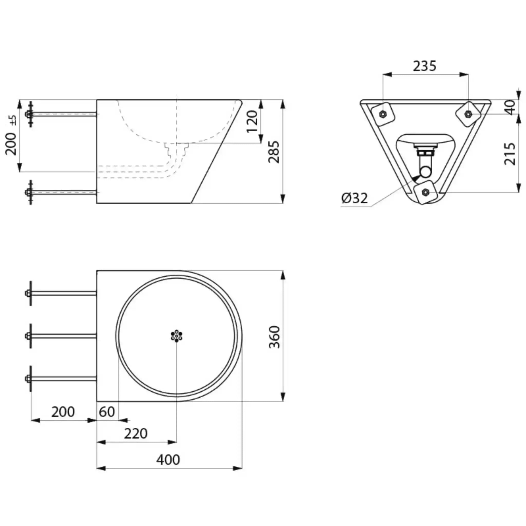 A Technical Drawings for Delabie Vandal Resistant BOB Washbasin Through Wall Installation