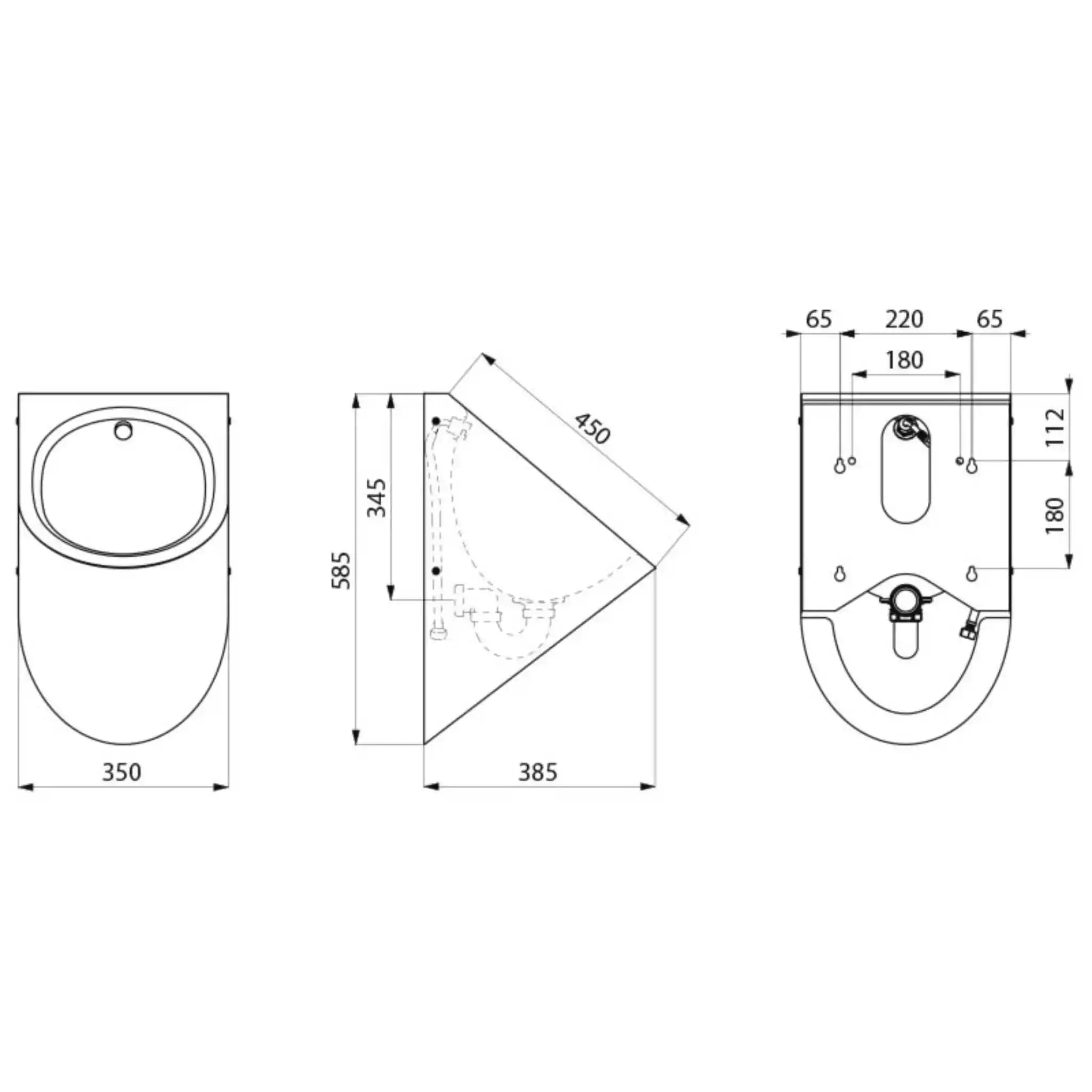 A Technical Drawings for Delabie Vandal Resistant Delta Urinal Through Wall Installation