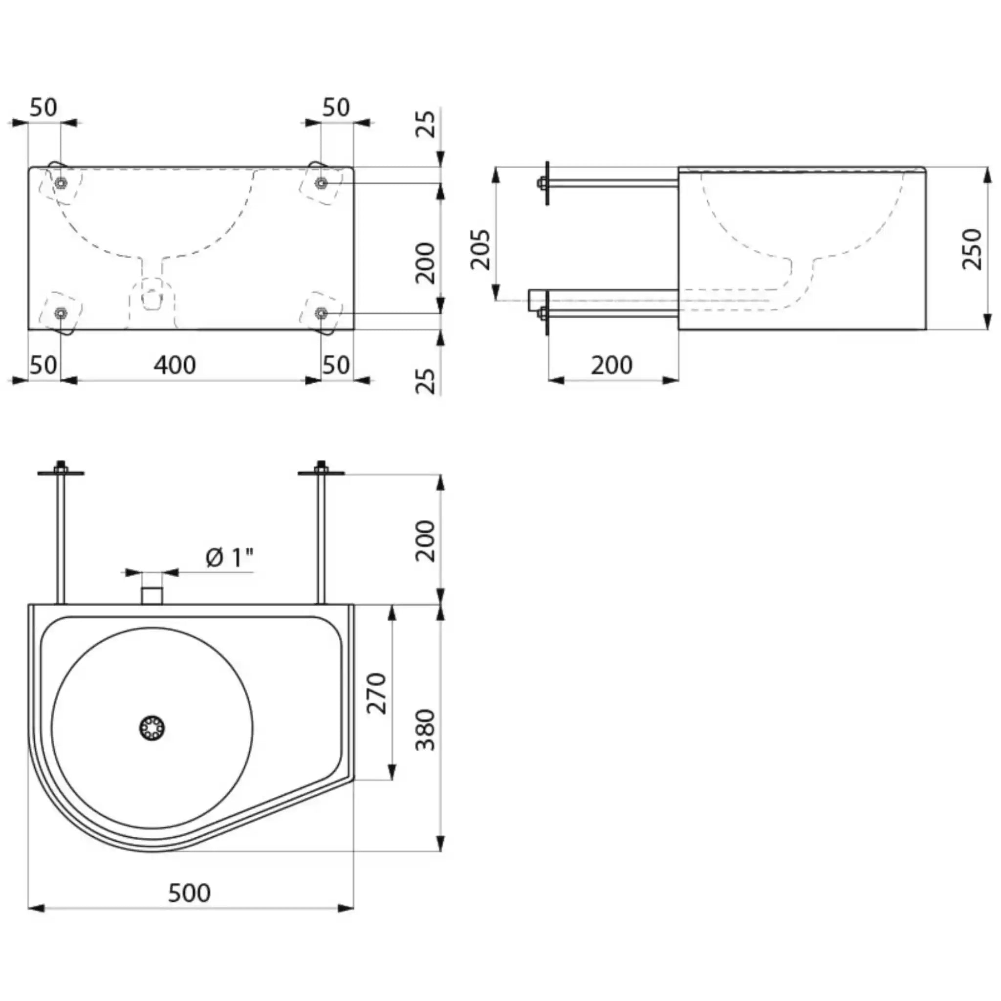 A Technical Drawings for Delabie Vandal Resistant Duo S TC Washbasin Basin On Left Side