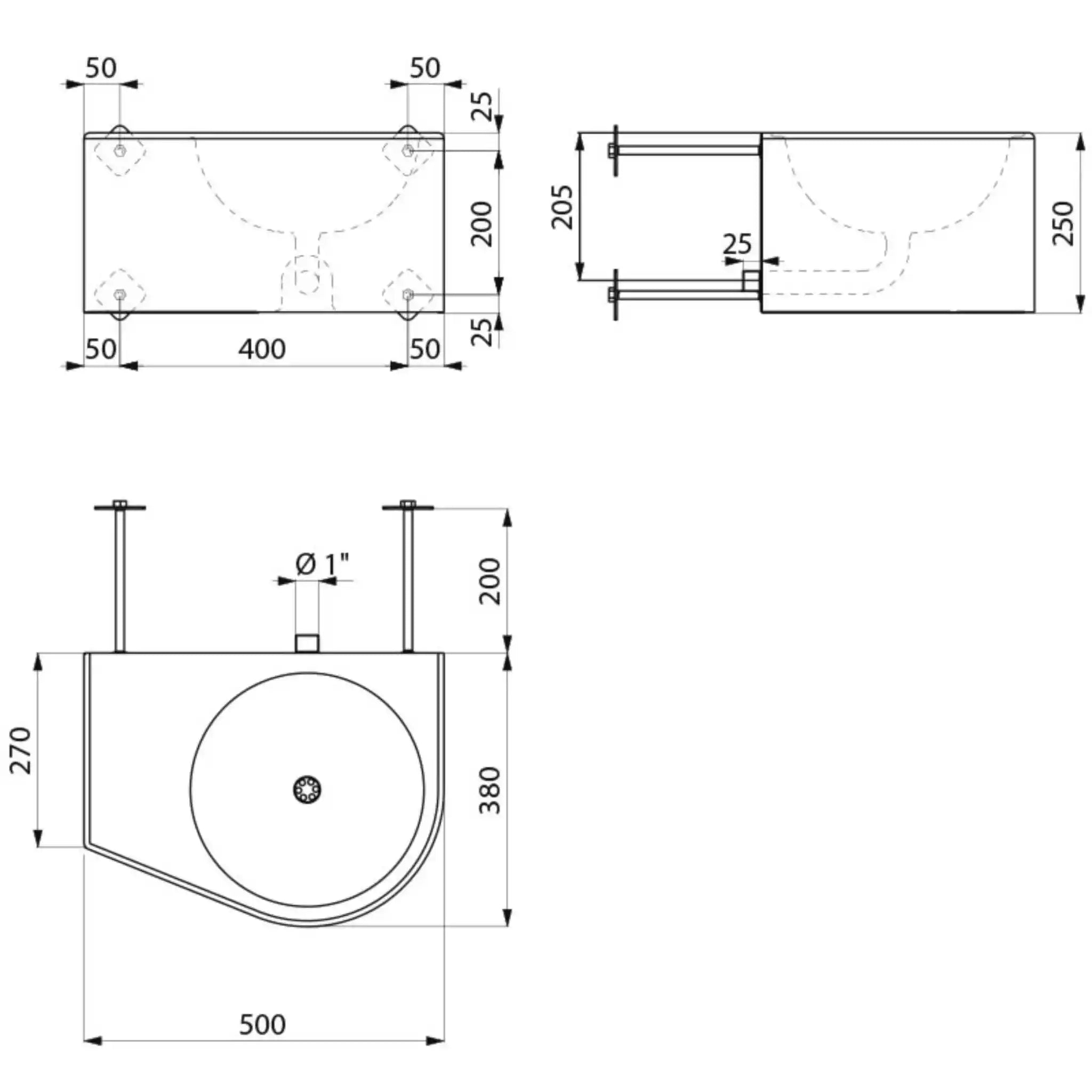 A Technical Drawings for Delabie Vandal Resistant Duo S TC Washbasin Basin On Right Side