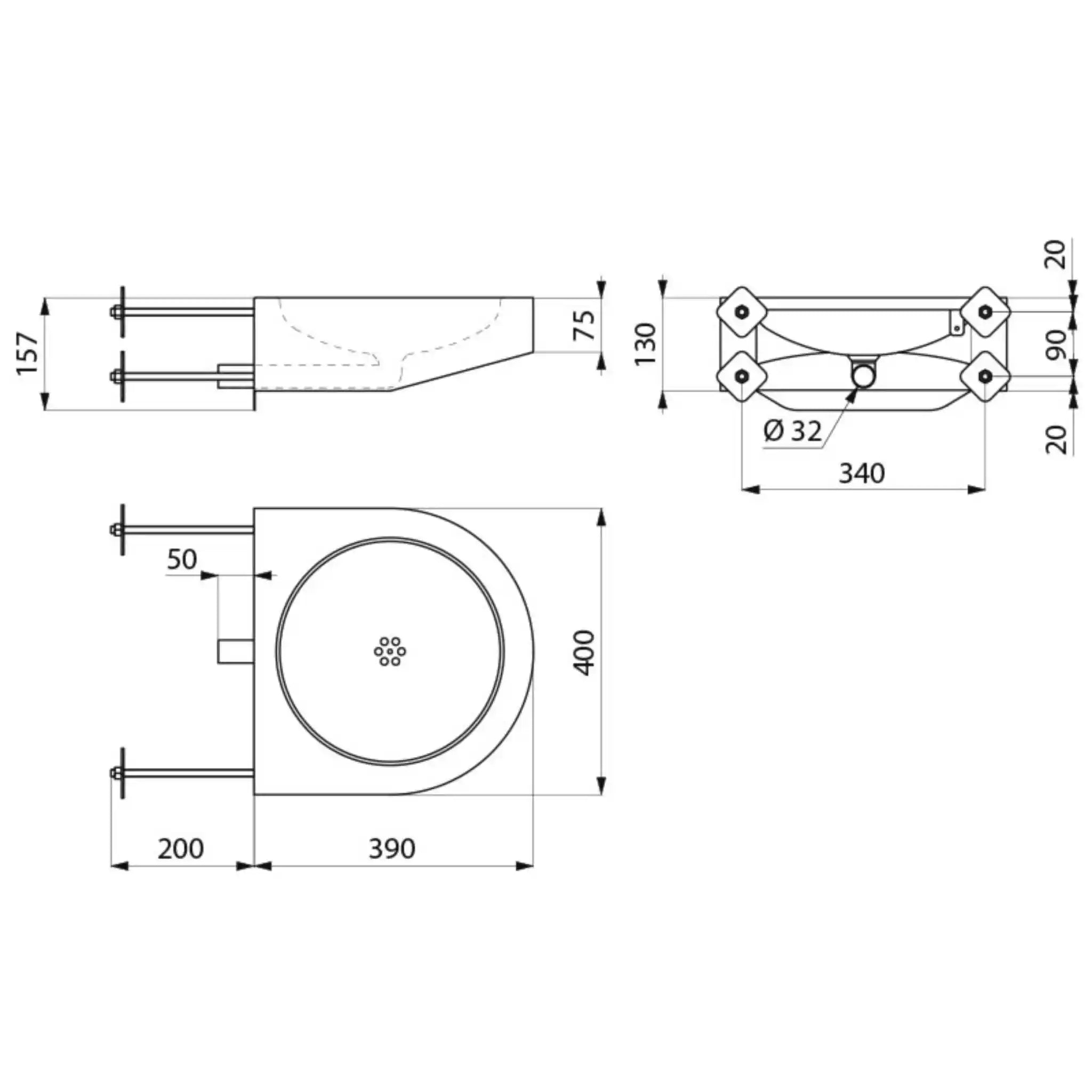 A Technical Drawings for Delabie Vandal Resistant XS TC Accessible Washbasin