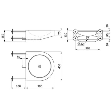 A Technical Drawings for Delabie Vandal Resistant XS TC Accessible Washbasin