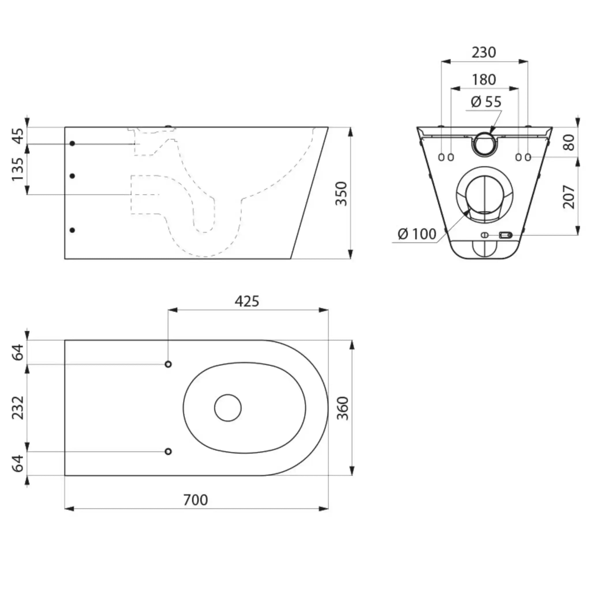 A Technical Drawings for Delabie Wall Hung 700 S Accessible WC