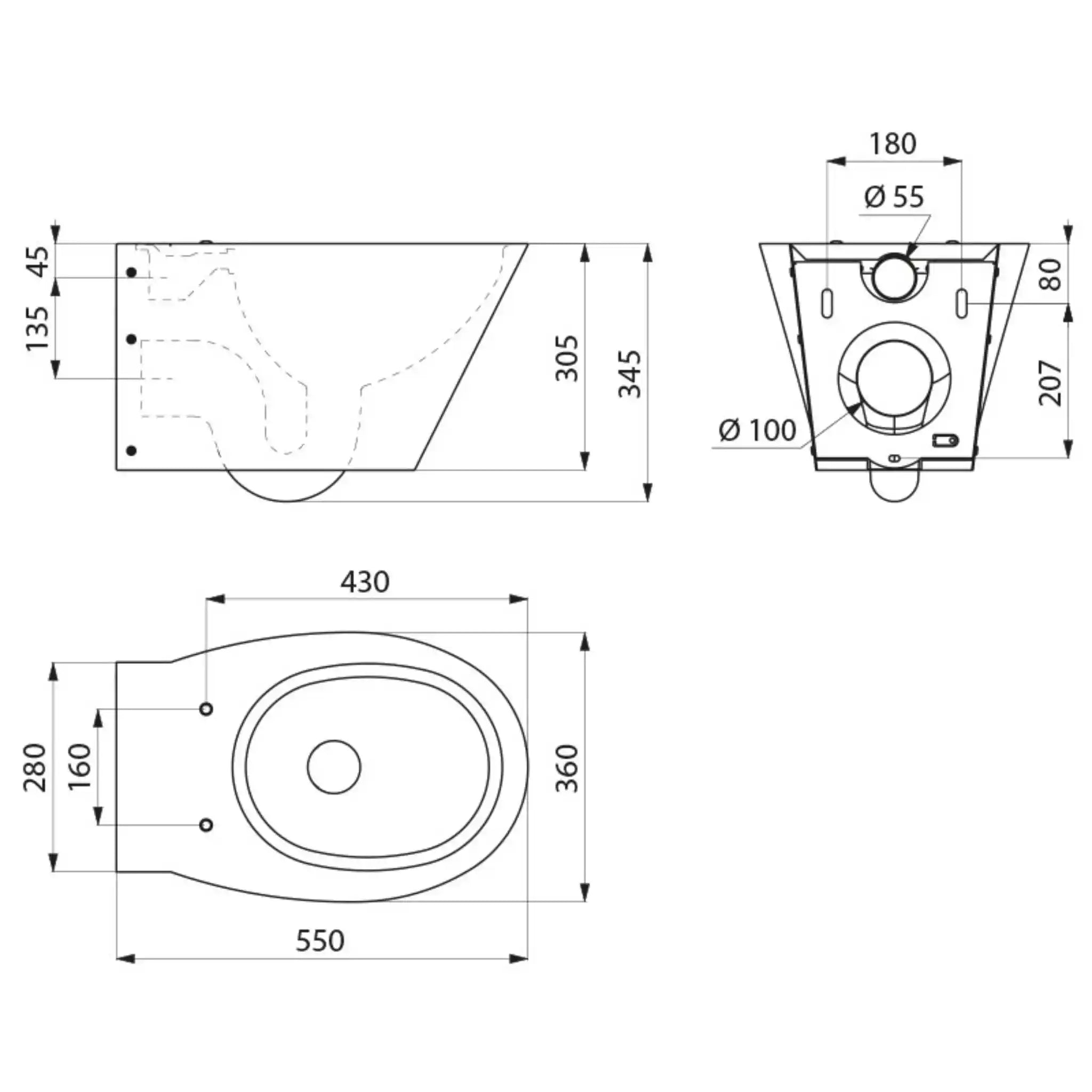 A Technical Drawings for Delabie Wall Hung BCN S WC