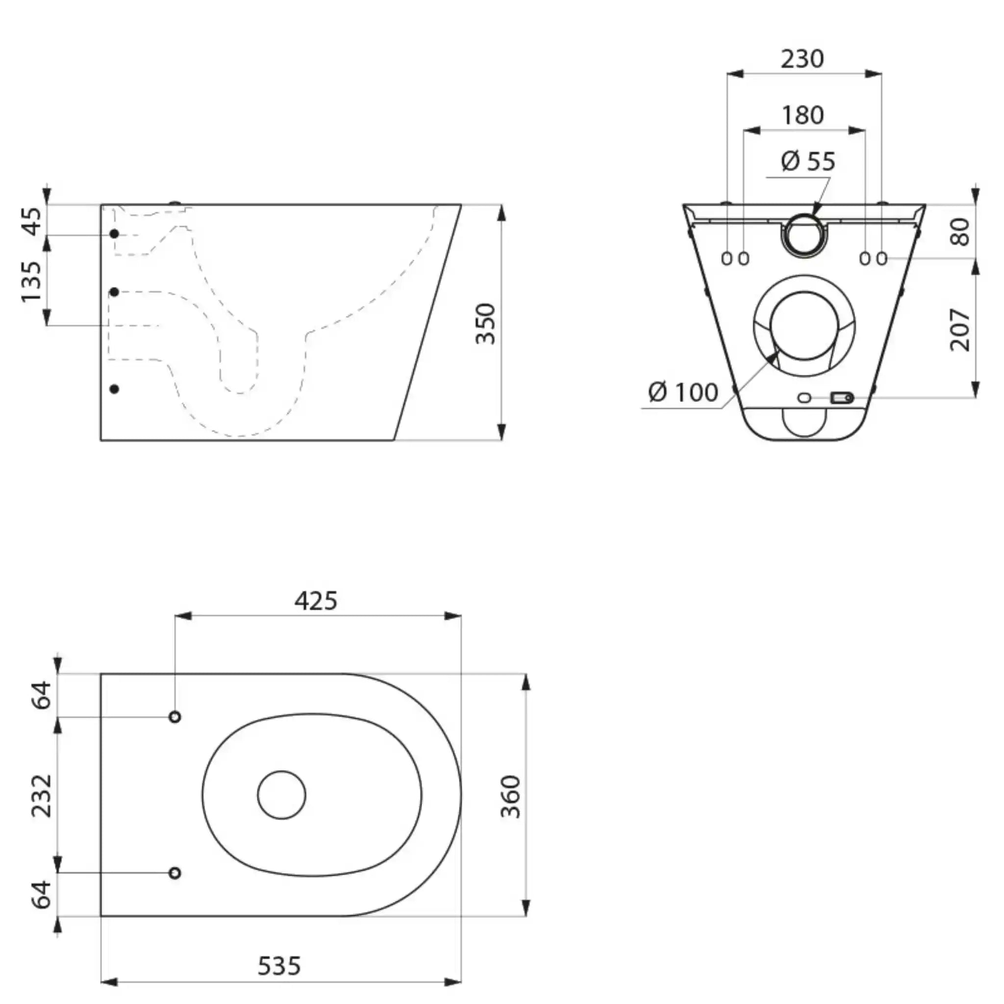 A Technical Drawings for Delabie Wall Hung S 21 S WC