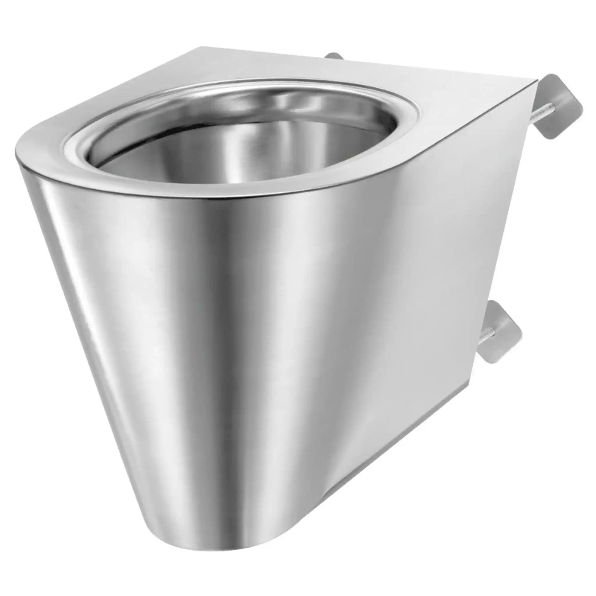 Delabie S21 S TC wall-hung WC pan in polished satin 304 stainless steel, compact rounded bowl design with smooth edges