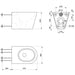 A image showing the technical drawings for the Delabie Wall Hung S 21 Vandal Proof WC