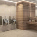 Delta Wall Hung Urinal Polished Satin Finish Exposed Waste Outlet in Public Washroom