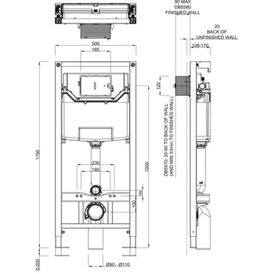 Dolphin Blue Electronic Cistern With Frame Drawing