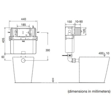 Dolphin Blue Short Cistern - Pneumatic Drawing