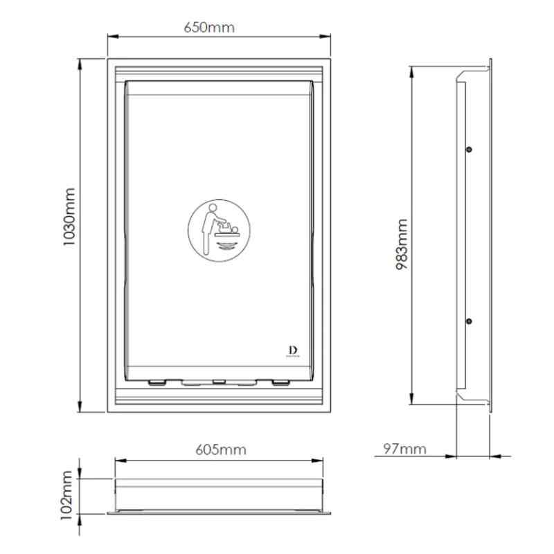 Dolphin Recessed Vertical Steel Clad Baby Change Unit drawing
