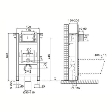 Dolphin Short Cistern And Frame - Pneumatic Drawing