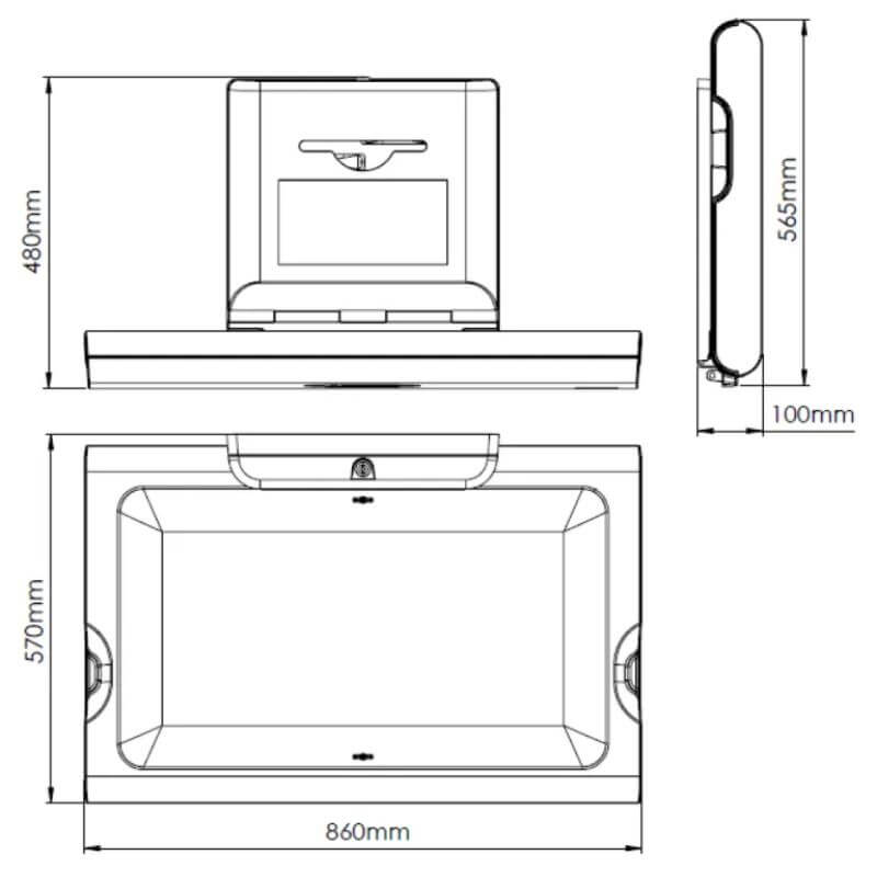 Dolphin Surface Mounted Horizontal Steel Clad Baby Change Unit drawing