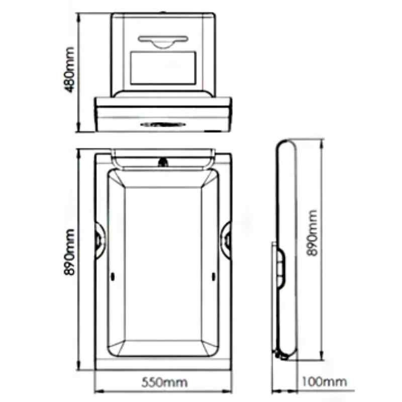 Dolphin Surface Mounted Vertical Steel Clad Baby Change Unit drawing
