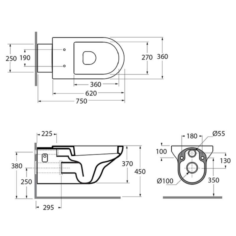 Dolphin Wall Mounted Doc M WC Pan And Seat Drawing