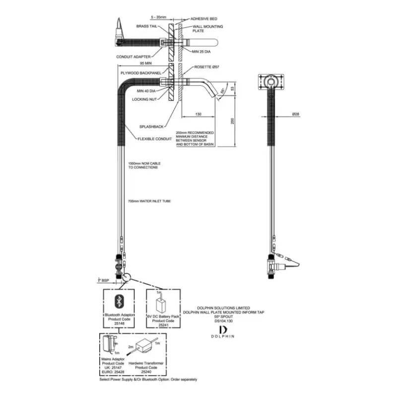 Dolphin Inform Strataplate Wall Tap 55° DS104-130 drawing
