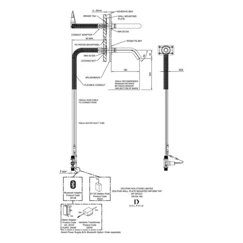 Dolphin Inform Strataplate Wall Tap 55° DS104-180 drawing
