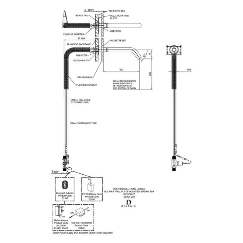 Dolphin Inform Strataplate Wall Tap 55° DS104-230 drawing
