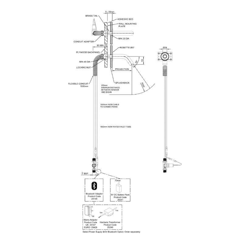 Dolphin Inform Strataplate Wall Tap 55° DS104 drawing
