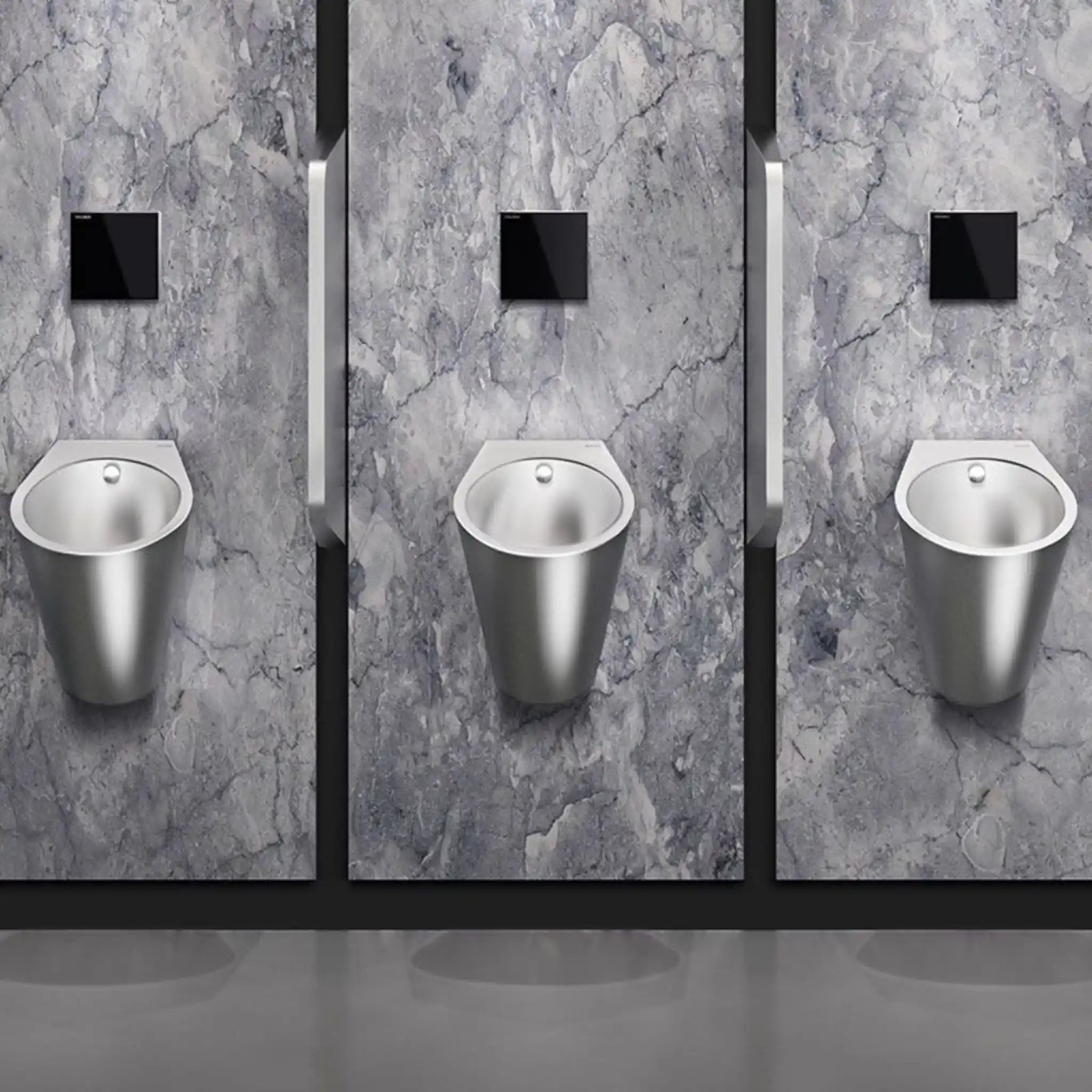 Delabie Fino Urinal Polished Satin Finish Rear Water Inlet Recessed n Public Washroom
