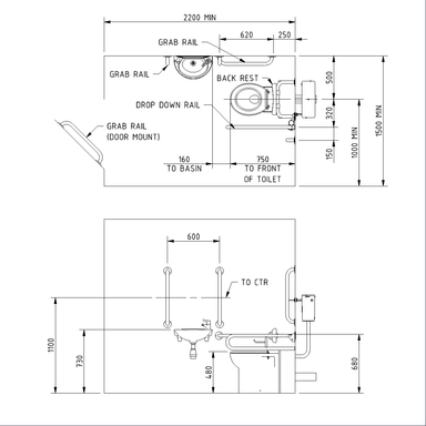 Technical Drawing of the Fitzroy Of London Back To Wall Doc M Toilet Pack